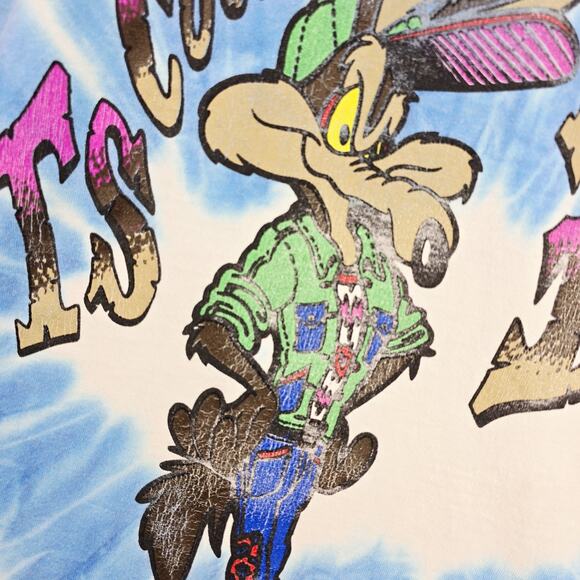 Vtg Wile E Coyote Its Cool Looney Tunes Shirt XXL Single Stitch USA 90s Tie Dye - Picture 4 of 12